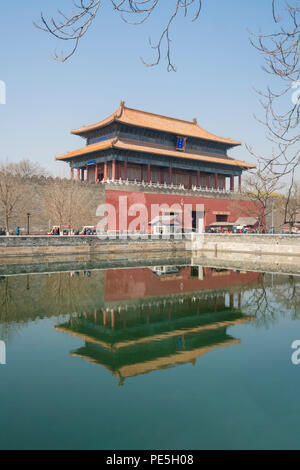 View of the east gate of Forbidden City in Beijing Stock Photo