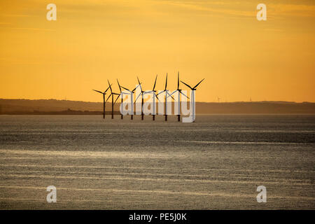 Wind Turbines in Redcar Bay. Stock Photo