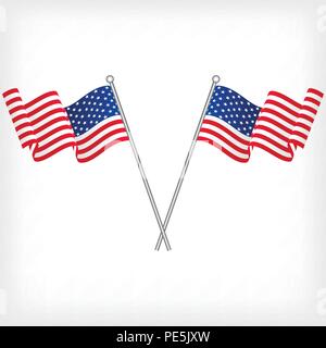 Realistic flags of the USA, National symbols of the United States on a white background Stock Vector