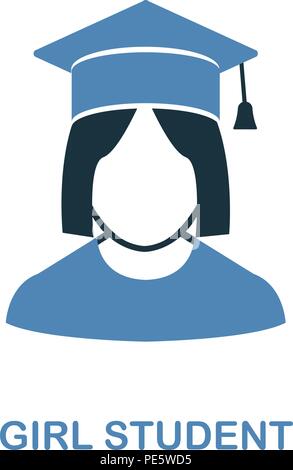 Female graduate student profile icon with gown and cap. Flat style ...