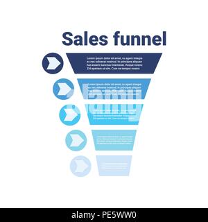 sales funnel with steps stages business infographic. purchase diagram concept over white background copy space flat design Stock Vector