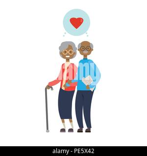 african grandparents couple in love, full length avatar on white background, successful family concept, tree of genus flat cartoon design Stock Vector