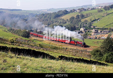 5690 Leander heads upto Diggle with the Cotton Mills Express. Stock Photo