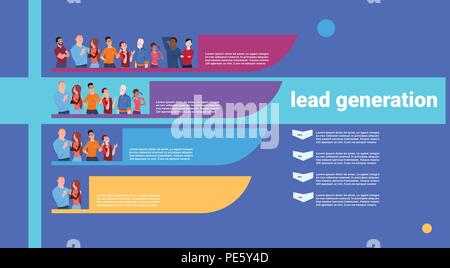 people lead generation steps stages business infographic. colorful diagram concept over white background copy space flat design Stock Vector