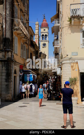St. Spiridon Church bell tower, Corfu town, Corfu, Greece, Europe Stock Photo