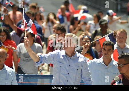 New York, USA. 12th Aug, 2018. NYC Mayor Bill de Blasio attends the Dominican Day Parade on Avenue of Americas in New York City. Credit: Ryan Rahman/Alamy Live News Stock Photo