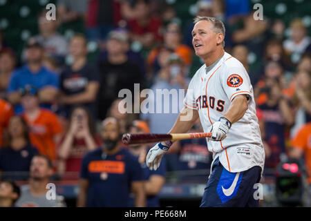 Houston, Texas, USA. August 12, 2018: Houston Astros hall of famer Craig Biggio watches one of his homers during the Legends Weekend Home Run Derby prior to the Major League Baseball game between the Seattle Mariners and the Houston Astros at Minute Maid Park in Houston, Texas. Prentice C. James/CSM Credit: Cal Sport Media/Alamy Live News Stock Photo