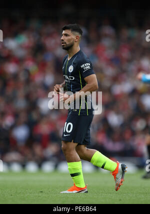 The Emirates Stadium, London, UK. 12th Aug 2018. Sergio Aguero (MC) at the Arsenal v Manchester City English Premier League game at The Emirates Stadium, London, on August 12, 2018. **This picture is for editorial use only** Credit: Paul Marriott/Alamy Live News Stock Photo