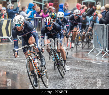 Glasgow, Scotland. 12th Aug, 2018. Competitors at the European Championship Mens Cycling Road Race in Glasgow, Scotland. Credit George Robertson/Alamy Live News