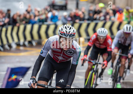 Glasgow, Scotland. 12th Aug, 2018. Competitors at the European Championship Mens Cycling Road Race in Glasgow, Scotland. Credit George Robertson/Alamy Live News Stock Photo