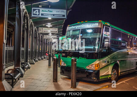 Peter Pan bus waiting for passengers at Union Station in Worcester, MA Stock Photo