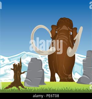 Mammoth on glade.Prehistorical animal mammoth on green glade Stock Vector