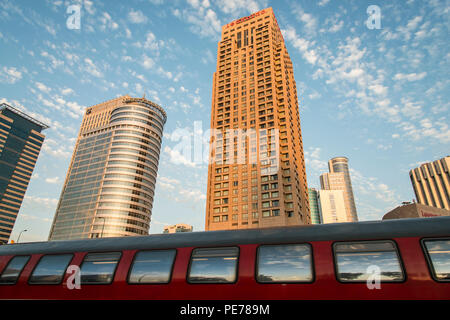 Tel Aviv, Israrl- February 25, 2016 : Tel Aviv University Railway Train Station in a skyscraper skyline background Stock Photo