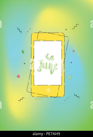 Vertical Hello June banner. Element for summer graphic design. Vector illustration. Stock Vector