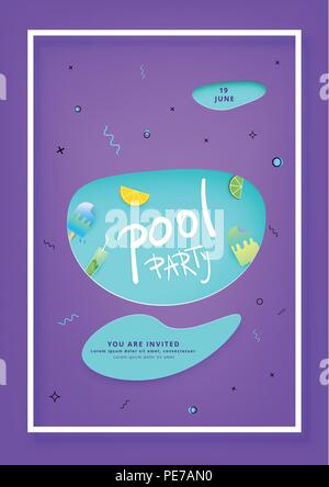 Vertical Pool Party banner.  Template for holiday summer flyer design. Vector illustration. Stock Vector