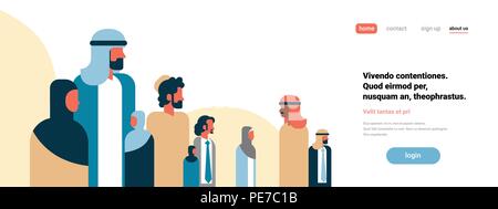 arab people traditional clothes business meeting concept man woman cartoon character silhouette copy space portrait horizontal banner Stock Vector