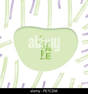 Summer Sale card. Square banner for web with sliced text effect. Brush paint decoration background. Vector illustration. Stock Vector