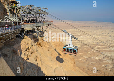 Israel, Masada The cablecar ascending to the mountain top Stock Photo