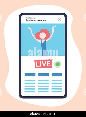 mobile application girl vlogger channel live streaming video blogger vlog concept flat vertical Stock Vector