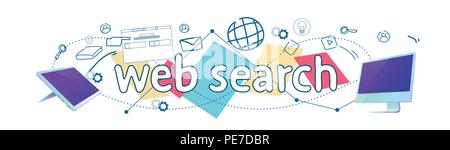 seo web search engine searching online browsing concept horizontal banner sketch doodle Stock Vector
