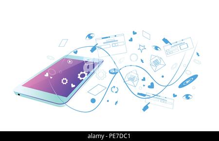 web browsing mobile app screen synchronization online application social network streaming sketch doodle horizontal Stock Vector