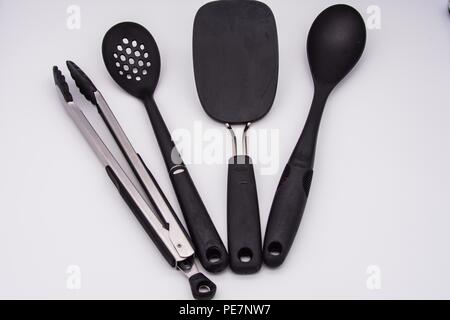 Miscellaneous kitchen utensil in black plastic Stock Photo