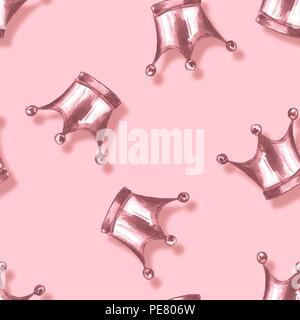 Pattern with crowns. Seamless watercolor background Stock Photo