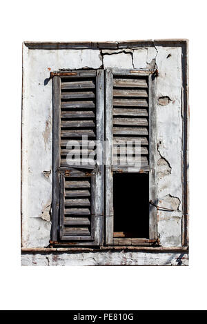 closed window with old wood shutters on white background Stock Photo