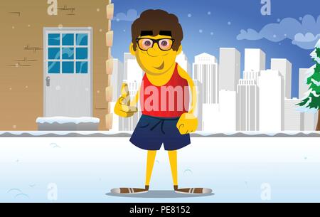 Yellow man pointing at the viewer with his hand. Vector cartoon illustration. Stock Vector