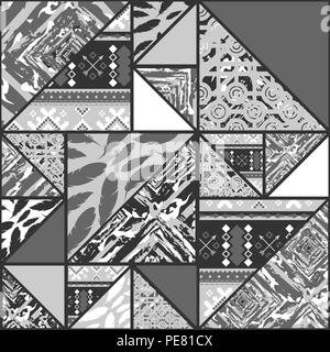 Seamless gray pattern background with triangles and feathers Stock Vector