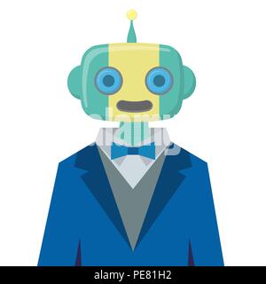 Robot wearing blue suit isolated on white background, artificial intelligence in futuristic technology wallpaper Stock Vector