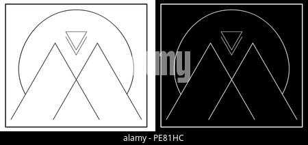 abstract mountains and sun from lines geometry minimalistic logo Stock Vector