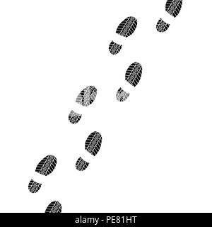 Black shoes prints with tire tracks inside isolated on white background Stock Vector