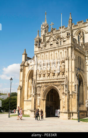 Visitors outside the south porch of Gloucester Cathedral, England, UK Stock Photo