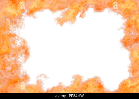 Bright orange flame frame. Isolated on white Stock Photo