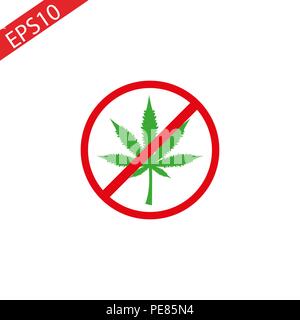 Cannabis leaf icon in prohibition red circle. No Marijuana, no drugs. Forbidden sign isolated on white background. Vector. Stock Vector