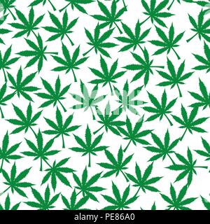 Cannabis plant seamless pattern. Simple stylized marijuana leaves on white background, vector illustration. Stock Vector