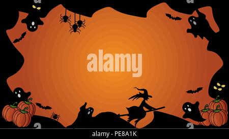 Horizontal Halloween black and orange element border and background template Stock Vector