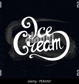Handwritten inscription ice cream, lettering, calligraphy. Shop, cafe, sale. Vector Stock Vector