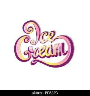 Handwritten inscription ice cream, lettering, calligraphy. Shop, cafe, sale. Vector Stock Vector