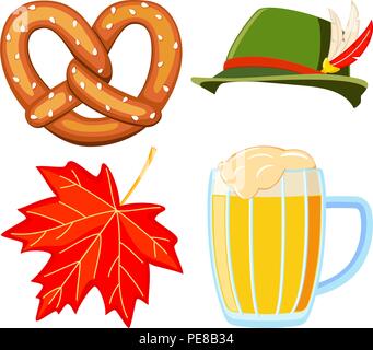 Colorful cartoon oktoberfest 4 elements set Stock Vector