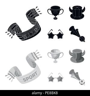 A scarf, a hat with horns and other attributes of the fans.Fans set collection icons in black,monochrom style vector symbol stock illustration . Stock Vector