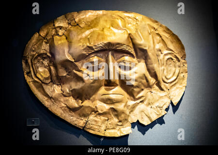 Gold Death Mask, Funeral Death Mask, Grave IV, Grave Circle A, Mycenae, Mycenaean Shaft Graves, 1600 BC. Stock Photo