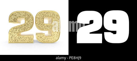 Golden number twenty-nine (29 years) on white background