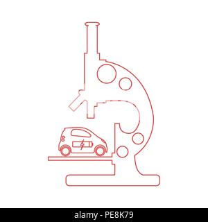 Microscope, electric car, recharge the car battery. New transport eco technologies. Stock Vector
