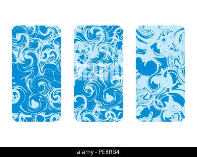 Phone case set. Marbling pattern set. Marbled paper watercolor. Grunge textures. Vector illustration Stock Vector
