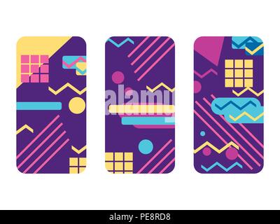 Phone case set. Memphis pattern background. Geometric elements memphis in the style of 80s. Vector illustration Stock Vector