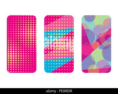 Phone case set. Memphis pattern background. Geometric elements memphis in the style of 80s. Vector illustration Stock Vector