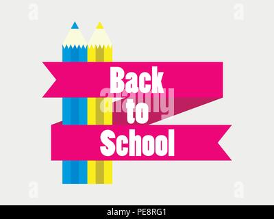Back to School. Colorful pencil with ribbon and text. Vector illustration Stock Vector