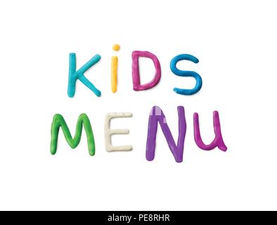 Handmade modeling clay words kids menu. Stock Vector